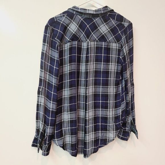 Rock & Republic Shirt Blue Plaid Flannel Metallic Trim Button Up Long Sleeve XS - Picture 7 of 7